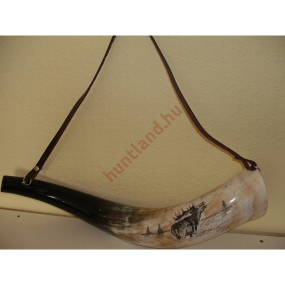 Szarvashívó bőgőkürt szarvasbika fenyővel, 55 cm